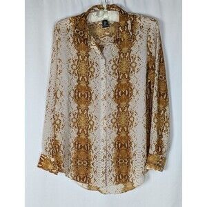 Rachel Zoe Button Down S Beige Women's Snake Print Long Sleeve Breathable